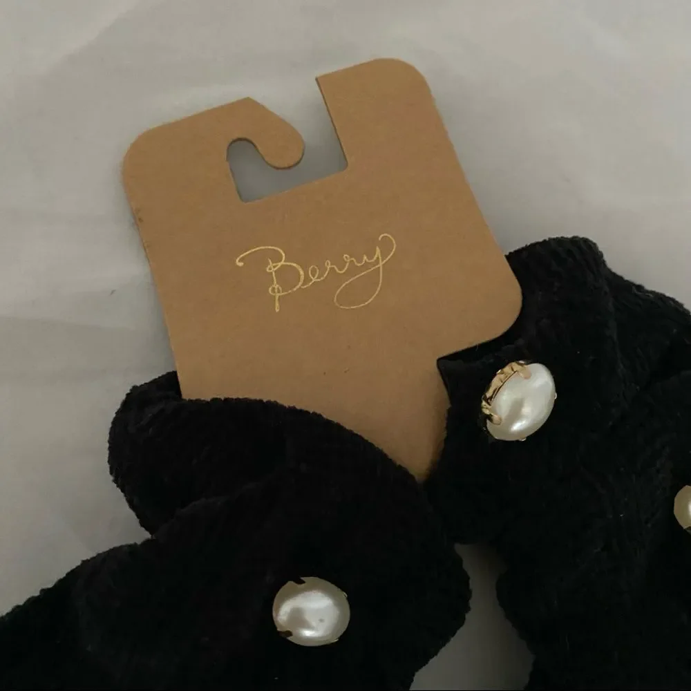 Berry Scrunchie Hair Tie Large Pearl Beaded Black Casual Neutral Trendy Accessor